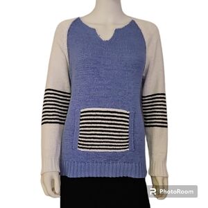 VTG FIA ITALIA Baby Blue Colorblock Striped Handloomed Fisherman Sailor Sweater